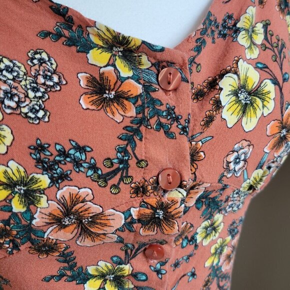 Floral Crop Top Stretch Soft On Shoulder/ Off Shoulder Summer Pink Mauve Buttons - Picture 3 of 12